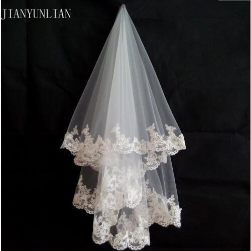 In Stock Promotion White and Ivory Bridal Veil 1.5 Meters Bridal Veil Wedding Accessories New Fashion Lace Edge Tulle Veils