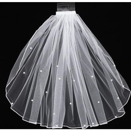 Women Tulle Bridal Veil Pearl Wedding Veil with Hair Comb for Bride Flower Girl Wedding Party Photography