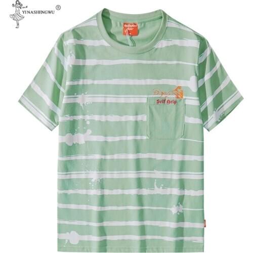 Fashion T Shirt Mens Cotton Striped For Men Short Sleeve Tee Summer Japanese Casual T-shirts Streetwear Fitness Printing Tees