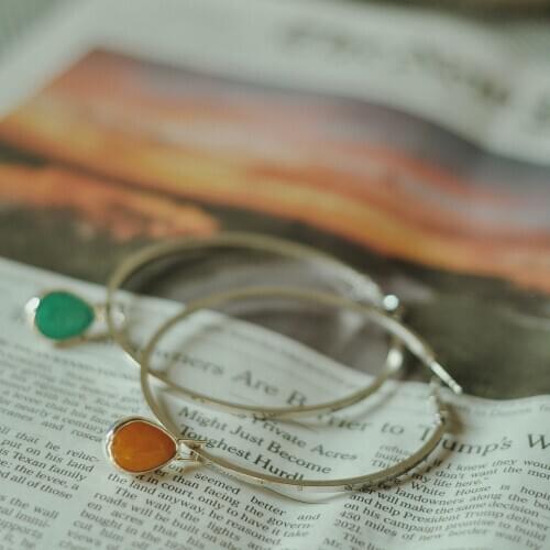 GULCE DERELI, ORANGE AND GREEN NATURAL STONE EARRINGS, HOOP EARRINGS, CHARM EARRINGS, GIFT BOX, GOLD/SILVER PLATED
