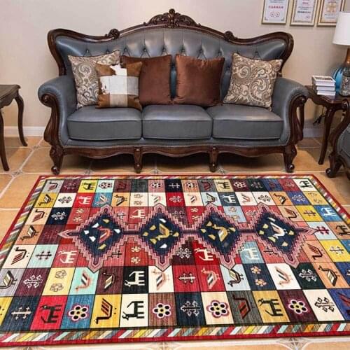 Geometric Color Animal Totem Carpet Retro Ethnic Style Bedroom Bedside Soft Shaggy Area Rugs Bathroom Machine Washable Door Mat