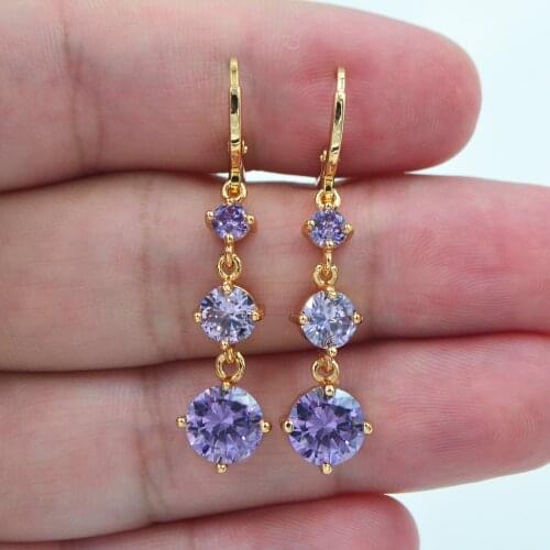 Fashion Jewelry Gold Color Royal Purple CZ Zircon Stone String Drop Engagement Earrings for Women