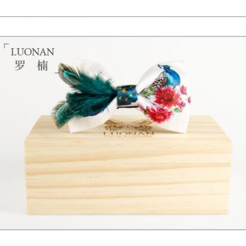 Men Wedding tie Green Peacock feather Bowtie Fashion