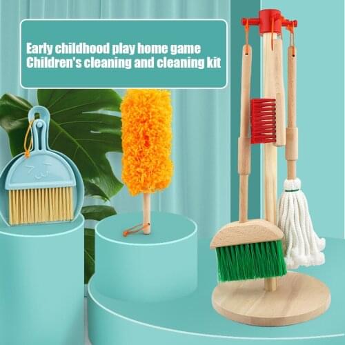 Childrens Wooden Simulation Housework Sweeping Toy Cleaning Kit Tool Role Play Educational Games Toys For Girls Gift Christmas