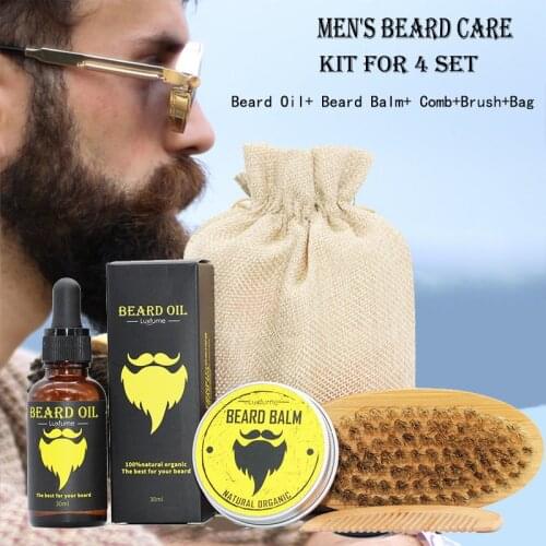 Mens Beard Care Kit for 4 set care beard cream beard oil nourishing soft bright beard care set mens grooming kit Beard Care Kit