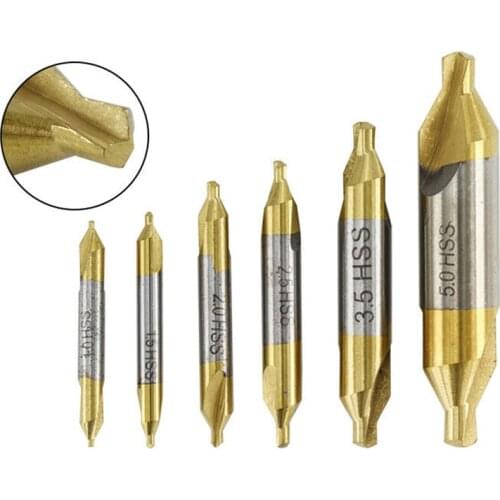 Durable 6Pcs Center Drill Bit Set Metal HSS-TIN Drill Bit Lathe Mill Tools Kit Set 60 Degree Hole Cutter For Metalworking Tool