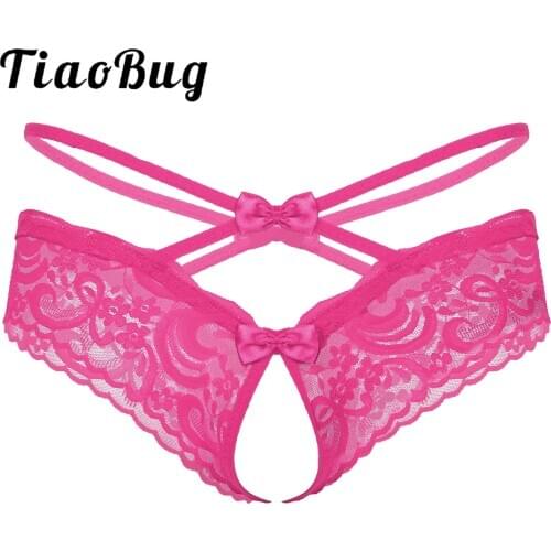 Lingerie Sissy Underwear Sexy Mens Erotic Thong Briefs Bowknot Low Waist T-back Panties See-through Lace Crotchless Underpants