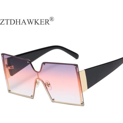 New Personality One-piece Box Sunglasses Men and Women Trendy Gradient Eyeglasses Rivet Square Glasses
