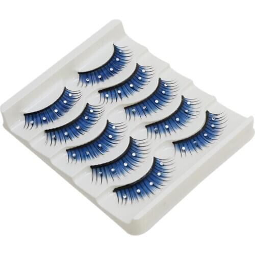 New Five Pairs False Eyelashes Stage Model Blue False Eyelashes Delicate Charming Fashion Diamond High Quality False Eyelashes