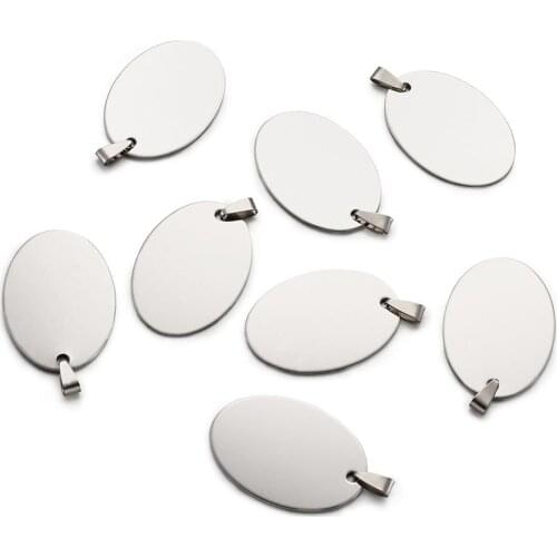 50Pcs 201 Stainless Steel Oval Stamping Blank Tag Pendants with Snap on Bails For DIY Necklace Jewelry Making 42x30x1mm