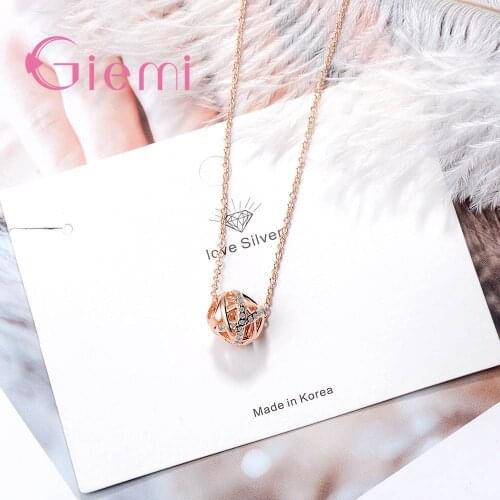 925 Sterling Silver Austrian Crystal Hollow Ball Cage Necklace Transfer Beads Pendant Simple Clavicle Necklaces For Lucky Gift