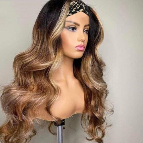 BLG Ombre Human Hair Wigs Body Wave Headband Wigs For Black Women 150% Density Brazilian Remy Human Hair Wigs