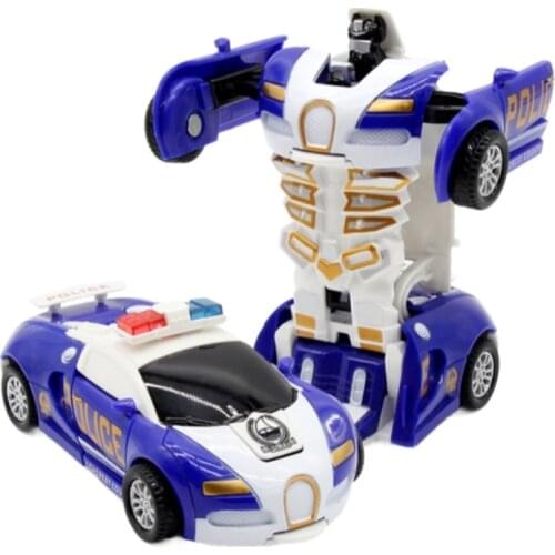 Plastic Transformation Robot Car Toy For Boys Action Figure Collision Transform Police Inertial Car Vehicle Deformation Model To