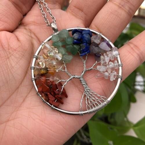 7 Chakras Tree Of Life Pendents Necklace Crystal Healing Stones