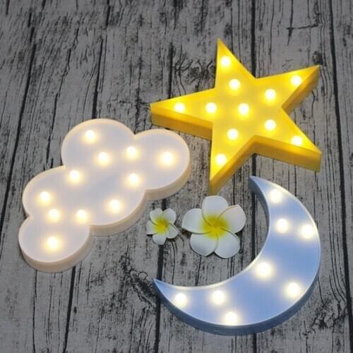 Love heart style Bedside Lamp Moon Star Cloud LED Night Light Room party Decoration For Babys Childrens Bedroom Battery AA