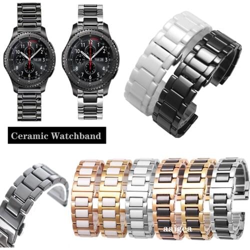 Ceramic Watch Band Strap Butterfly Buckle for Samsung Gear S3 Frontier S3 Classic Replacement band 20mm 22mm