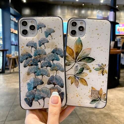 Luxury Fashion Foil Gold Bling Tree Leaf Phone Case For Iphone 12 11 Pro MAX X XR XS MAX SE 2020 7 8 Plus Bumper Back Cover Capa