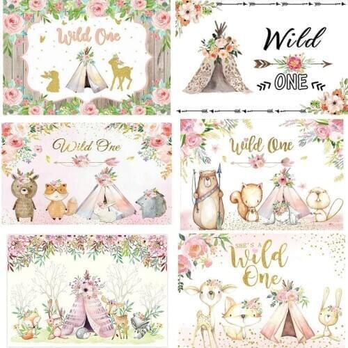 Pink Rose Backdrop Wild One Cartoon Animal Tent Photography Backgrounds Baby Shower Birthday Party Decor Photo Booth Prop