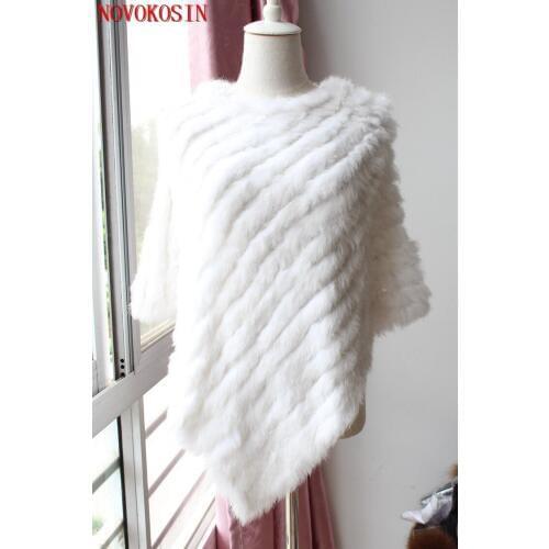 SC290 2020 Lady Rabbit Fur Poncho Weave Autumn Winter Shawl Fashion Patchwork Fur Sweater Casual Batwing Sleeves Pullovers