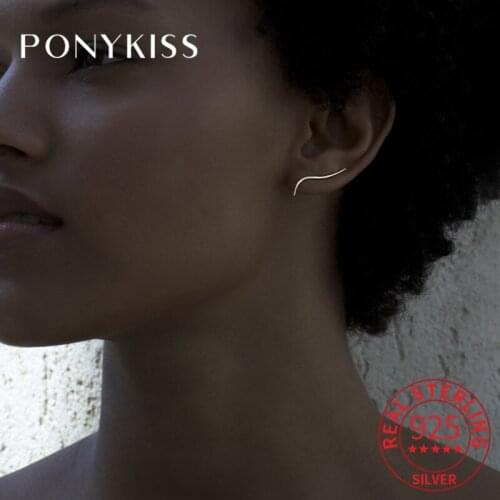 PONYKISS Trendy S925 Sterling Silver Simple Streamlined Calligraphy 14K Gold Clip Earrings For Women Fine Jewlry Delicate Gift