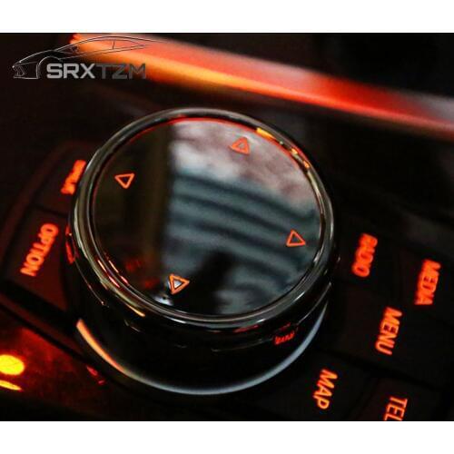 SRXTZM Black Car Multimedia Knob Covers Stickers IDrive Replacement for BMW E46 E39 E60 E90 F30 E36 F10 X5 E53 F20 E34 1pcs