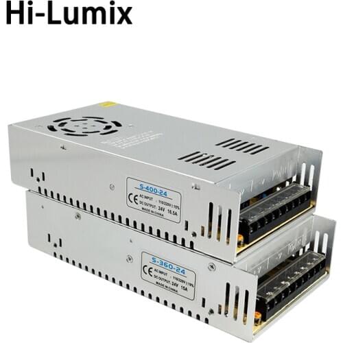 Lighting Transformer AC110V-220V to DC24V Power Supply Adapter 16.5A 15A LED Strip Switch Driver