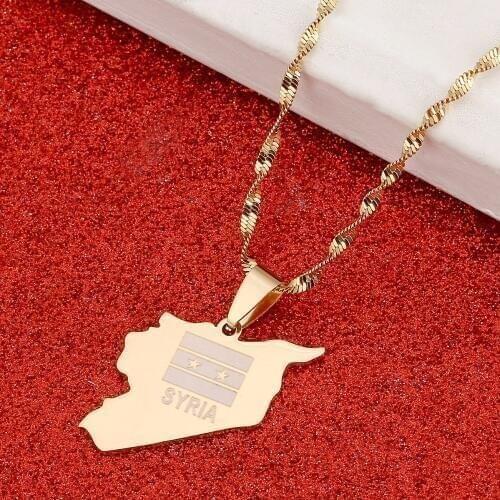 SYRIA Map Flag Vacuum Gold Color Charms Pendant Syrians Jewellery Middle East Jewelry
