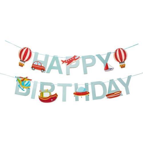 Hot-air Balloon Birthday Paper Garland Airplane Ship Spacecraft Decoration Banners for Kids Birthday Party Baby Shower Supplies