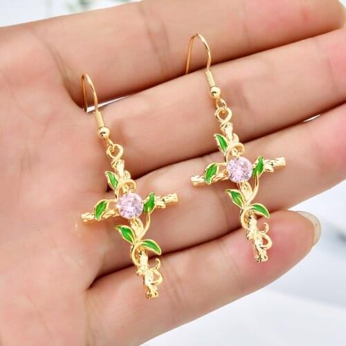High quality golden cross zircon earrings female/girl wedding party live broadcast and other net red fashion jewelry ear hooks