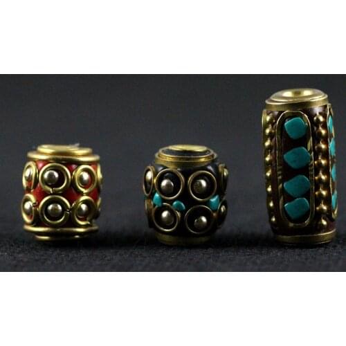 WEIYU 10pcs Wholesale Handmade Buddha Beads Inlaid Stone Tibetan Nepal Beads Charms DIY Spacer Beads for Jewelry Accessories