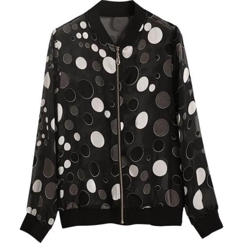 2021 summer Fashion design womens sunscreen thin chiffon print dotted floral pattern long sleeve baseball jacket coat