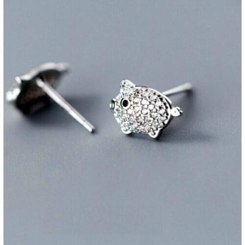 New Cute Animal Temperament 925 Sterling Silver Jewelry Personality Sweet Pig Full Of Crystal Women Stud Earrings SE794