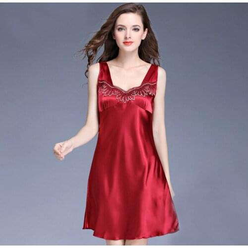 Women Silk Satin Night Dress Lace Night Gown Summer Home Dress Chemise Sleepwear Nuisette Femme Sexy Nightwear Luxurious Nighty