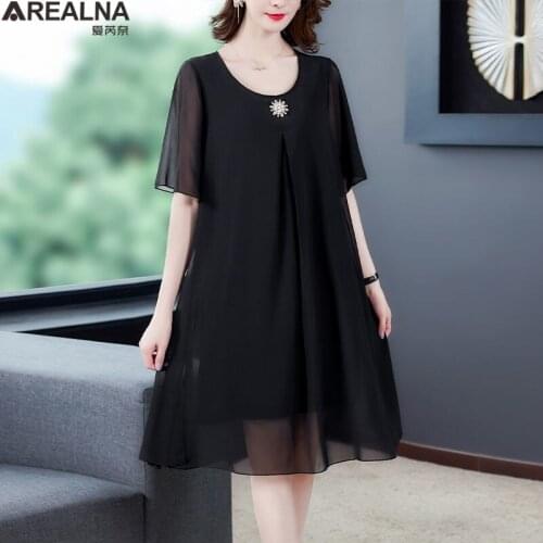 Summer dress 2021 plus Size vintage black blue Chiffon dress women short Sleeve Loose Fashion dresses for women clothes vestidos
