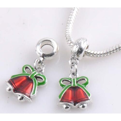 10 pcs 17x13mm Silver Red Christmas Bell Spacers Beads charms Fit Charms Bracelets Jewelry Handmade DIY DK-064