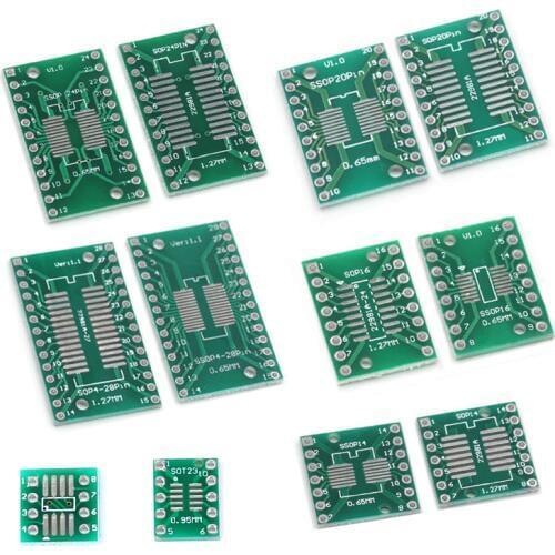 10PCS PCB Board Kit SMD Turn To DIP Adapter Converter Plate SOP MSOP SSOP TSSOP SOT23 8 10 14 16 20 28 SMT To DIP