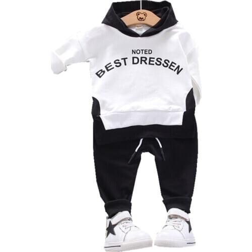 Spring Autumn Children Clothes Suit Baby Boy Girl Letter Hooded T Shirt Pants 2Pcs/sets Infant Cotton Clothing Kids Tracksuits