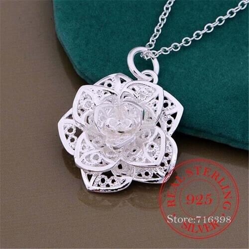 2020 Vintage Bijoux Luxury Rose Flower Chain Statement Pendant Necklace for Women 925 Sterling Silver Fine Jewelry Accessories