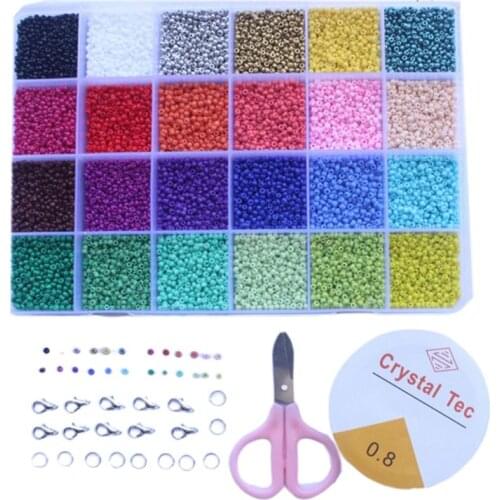 24000Pcs 24 Grid 2mm Glass Seed Beads for Jewelry Making Opaque Color DIY Crafts F3MD