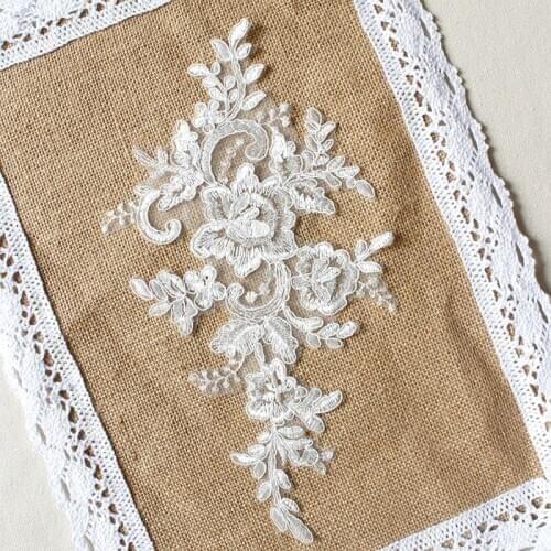 4Pieces/2 Pairs 27*15cm Ganza Embroidered Bridal Dress Wedding Decorative Sewing Lace Applique Trim Craft