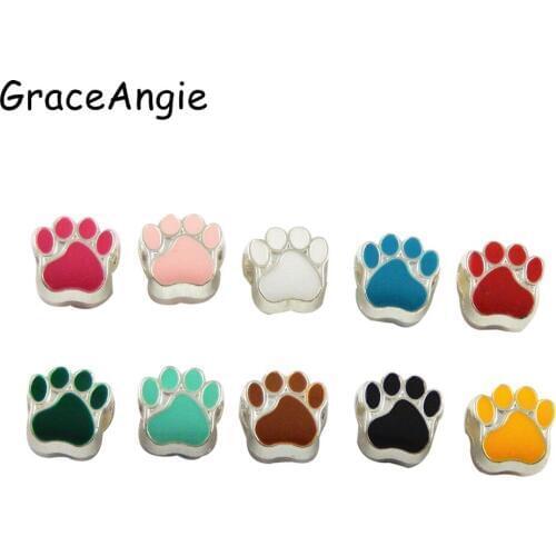 40pcs Mix Enamel Cat Dog Paw Footprint Beads Puppy Footprint Paw Charms Beads Fit Charm Bracelet DIY Europe Charm Bracelet 11mm