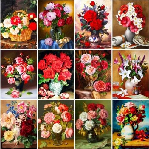 AZQSD Diamond Embroidery 5D Peony Diamond Embroidery Flowers Mosaic Cross Stitch Rhinestones Kits Home Decorations Gift