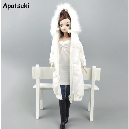 White Winter Wear Long Coat for Barbie Doll Clothes Outfits Dress Parka For 1/6 BJD Doll Jacket 1:6 Dolls Accessories Kids Toy