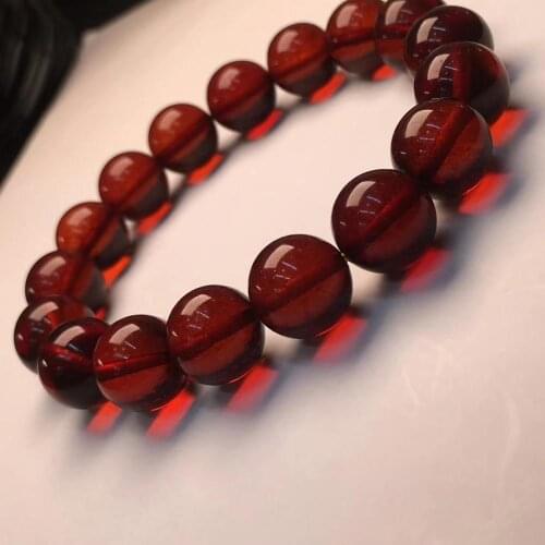 Genuine Natural Blood Red Amber Round Beads Bracelet Women 11.5mm Gift Stretch Red Amber Bracelet Reiki AAAAAA