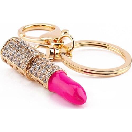 Lipsticks Shape Crystal Alloy Keychain for Handbag Key Ring Car Key Pendant Key Chains Delicate Birthday Gift For Women