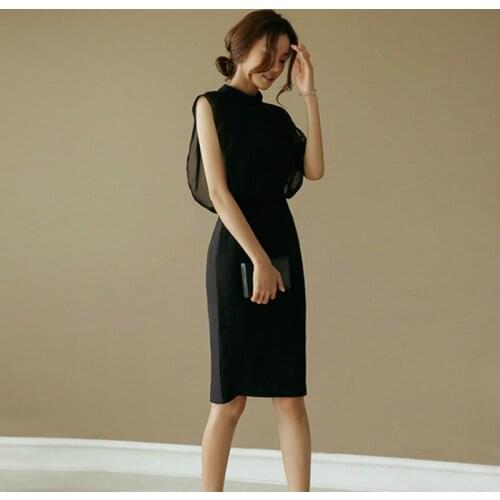 Black Mesh Patchwork Elegant Summer Dress 2020 Sleeveless Corset Wrap Pencil Dress Ladies Sheer S-XL Plus Size Dresses for Woman