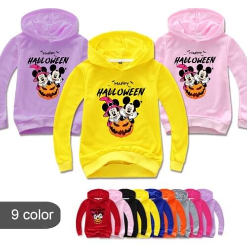 Baby Boy Girl Happy Halloween Pumpkin Cartoon Mickey Minnie Print Hoodies Children Clothing T-shirt Spring Street Sweatshirt Top
