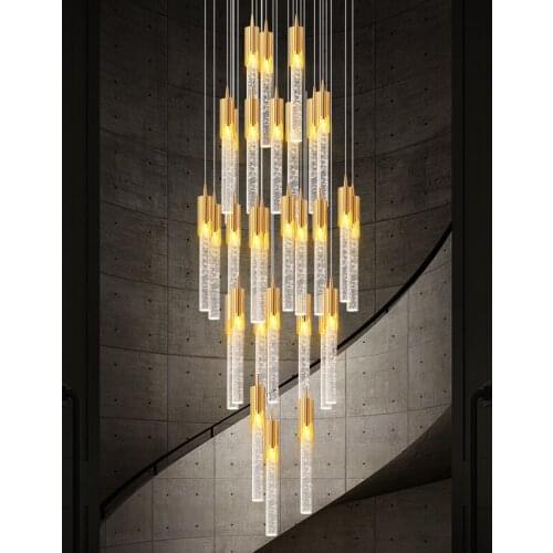 Luxury Modern Crystal Chandelier for Staircase Large Gold Drop Design Led Cristal Lamp Long Villa Lobby Hanging Lighting Fixture