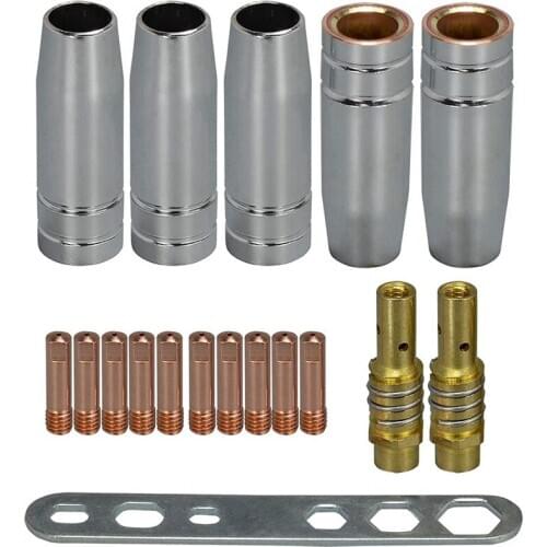 HLZS-18Pcs Welding Torch Kit Contact Tip 0.8mm M6 & Tips Holder Difuser & Shield Cup for Mb15 15Ak Mig Welding Torch