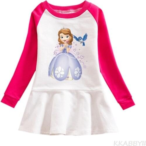 Foreign Trade New Childrens Wear Autumn Winter Baby Cotton Pleated Cartoon Sofia Princess Girl Dress